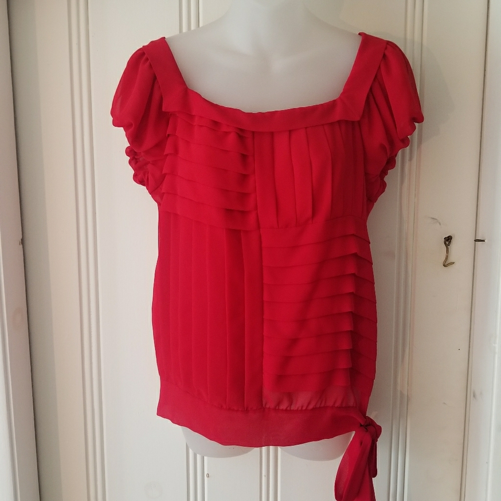 Studio M red organza blouse top sz Medium